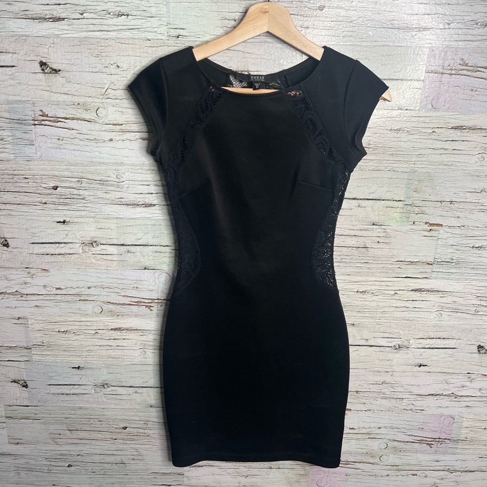 Guess xs black mini dress lace cut out body con - Picture 1 of 9